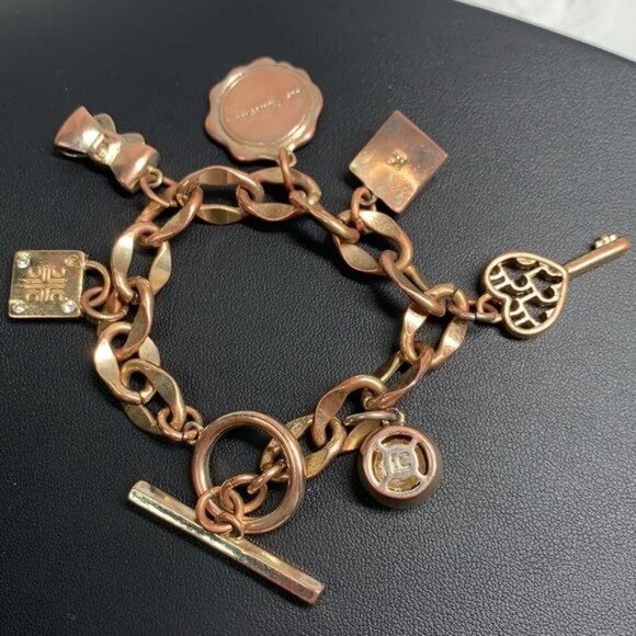Liz Claiborne Charm Bracelet - Copper Tone Metal/Crystal, Toggle Clasp - Picture 9 of 11
